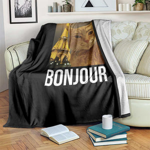 Funny Cat Bonjour Throw Blanket Paris France Eiffel Tower Orange Cat Meme TS10 Print Your Wear