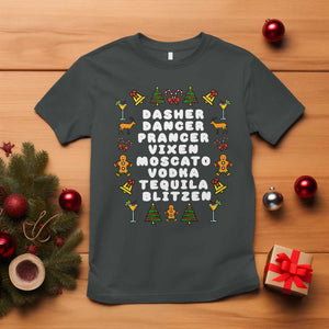 Funny Drinking Christmas T Shirt Merry Christmas Dasher Dancer Prancer Vixen TS10 Dark Heather Print Your Wear