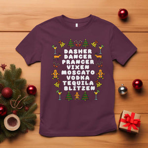 Funny Drinking Christmas T Shirt Merry Christmas Dasher Dancer Prancer Vixen TS10 Maroon Print Your Wear