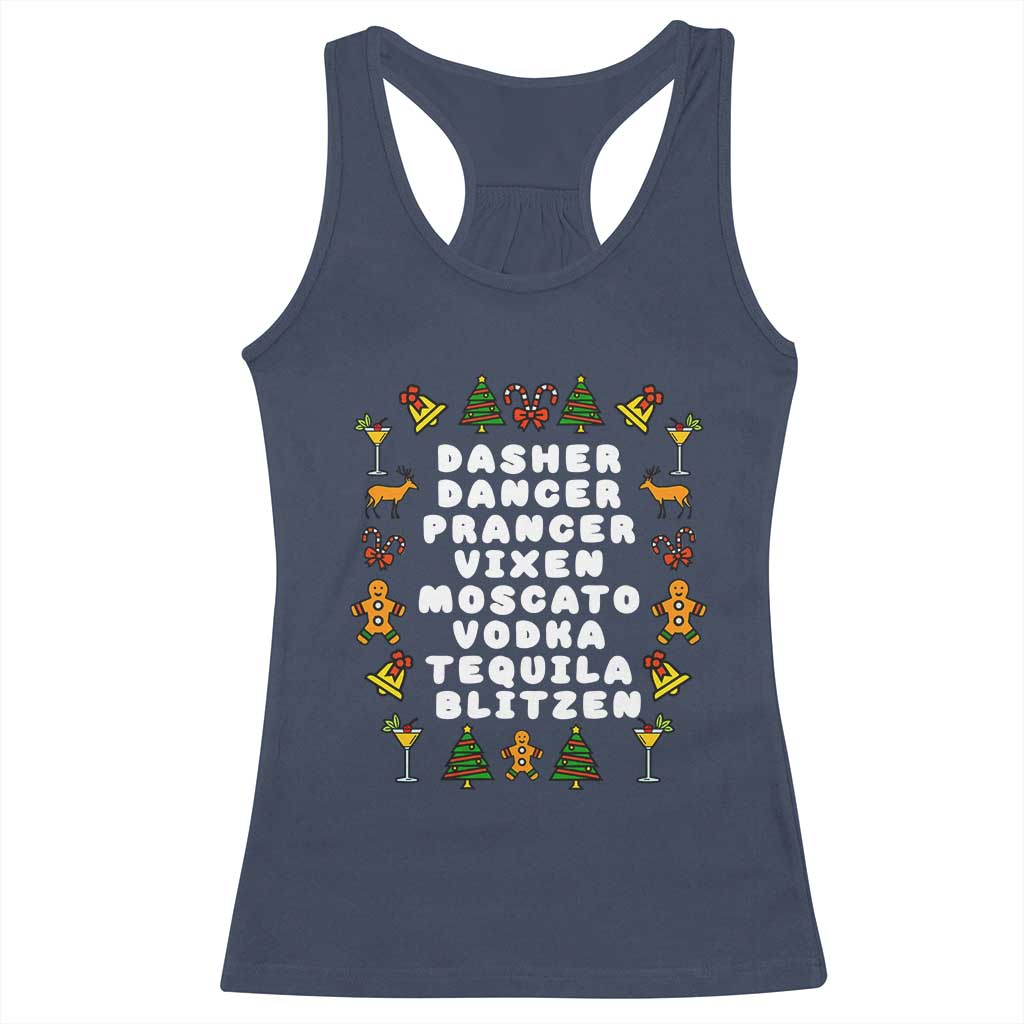 Funny Drinking Christmas Racerback Tank Top Merry Christmas Dasher Dancer Prancer Vixen TS10 Navy Print Your Wear
