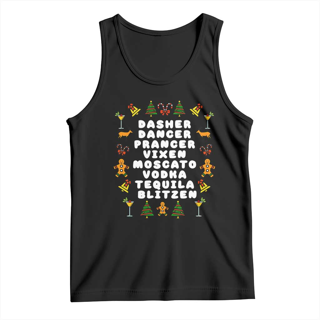 Funny Drinking Christmas Tank Top Merry Christmas Dasher Dancer Prancer Vixen TS10 Black Print Your Wear