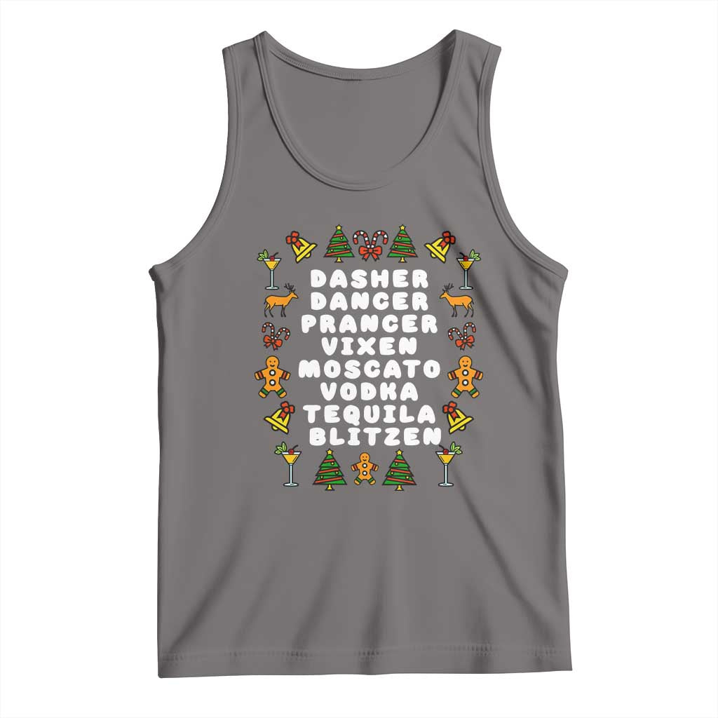 Funny Drinking Christmas Tank Top Merry Christmas Dasher Dancer Prancer Vixen TS10 Deep Heather Print Your Wear