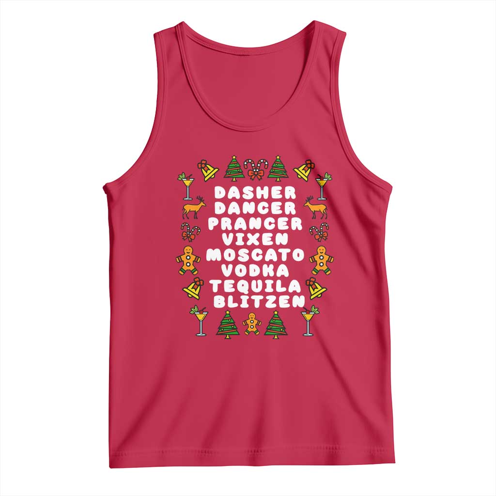 Funny Drinking Christmas Tank Top Merry Christmas Dasher Dancer Prancer Vixen TS10 Red Print Your Wear