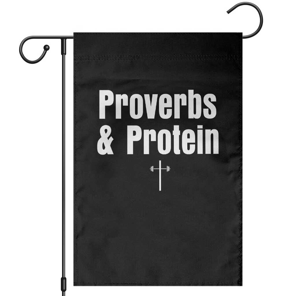 Proverbs and Protein Funny Gym Christian Garden Flag Faith and Fitness Cross Workout