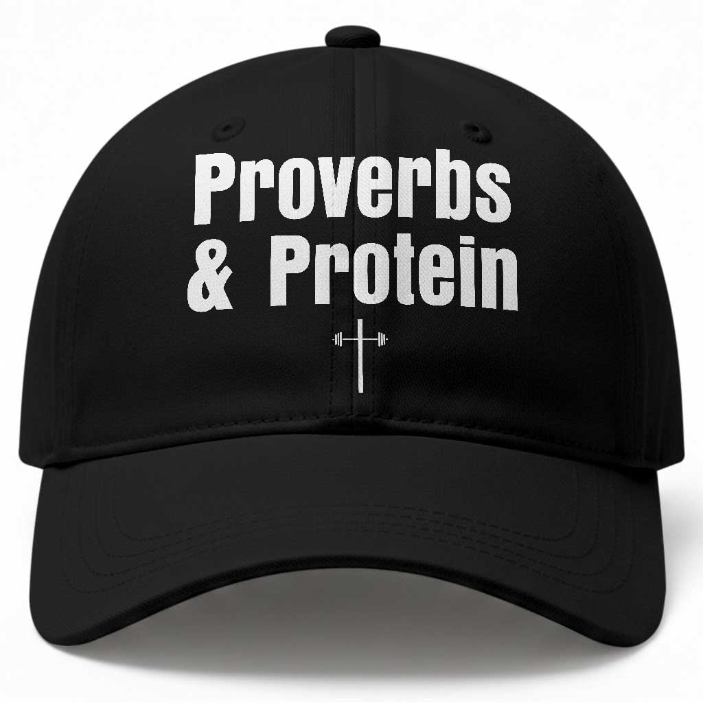 Proverbs and Protein Funny Gym Christian Baseball Cap Faith and Fitness Cross Workout