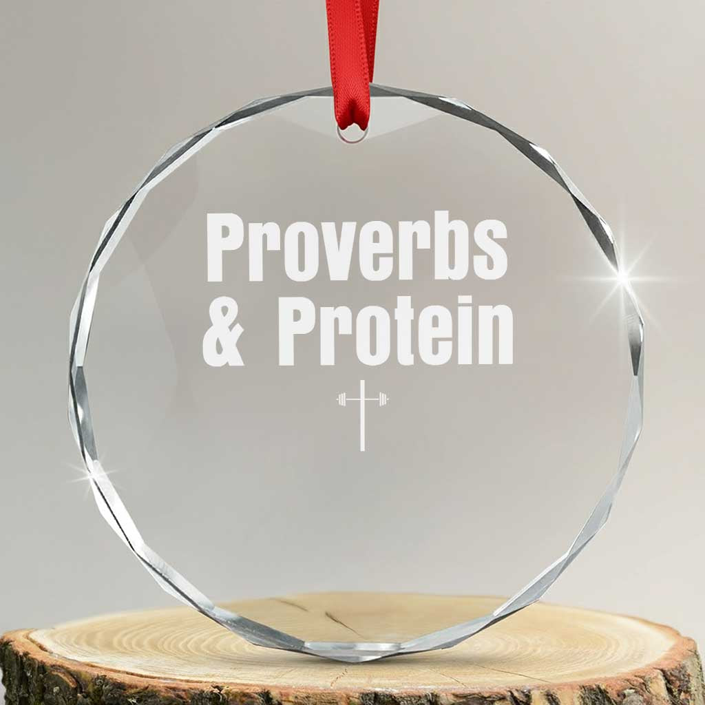 Proverbs and Protein Funny Gym Christian Crystal Glass Ornament Faith and Fitness Cross Workout