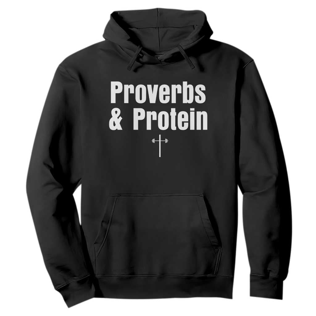 Proverbs and Protein Funny Gym Christian Hoodie Faith and Fitness Cross Workout