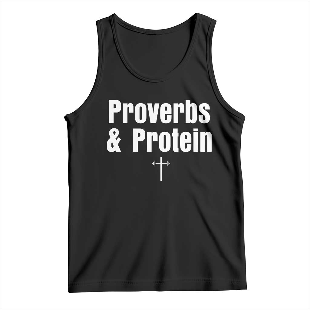 Proverbs and Protein Funny Gym Christian Tank Top Faith and Fitness Cross Workout