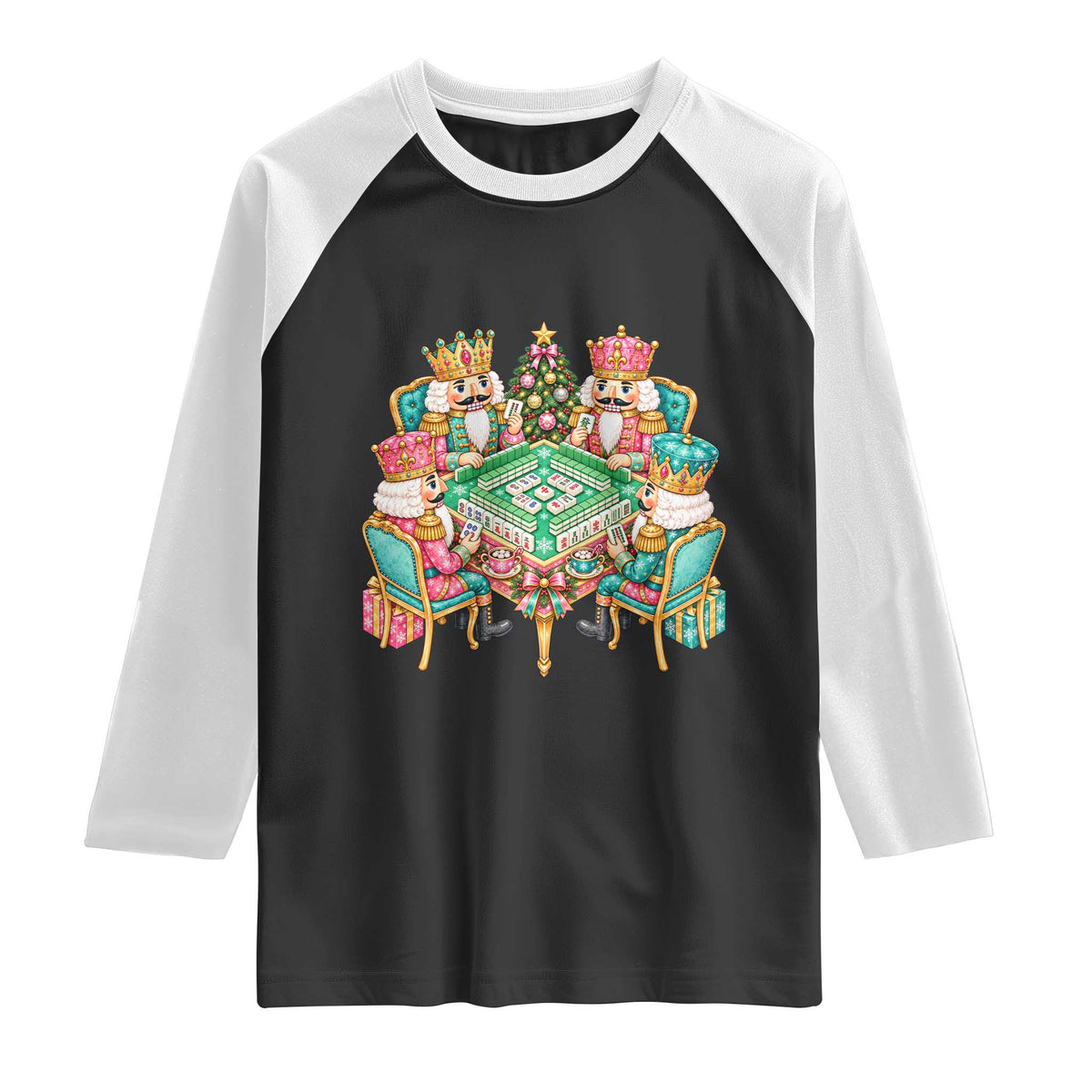 Christmas Nutcracker Mahjong Raglan Shirt Mahj Lovers Game Night Holiday