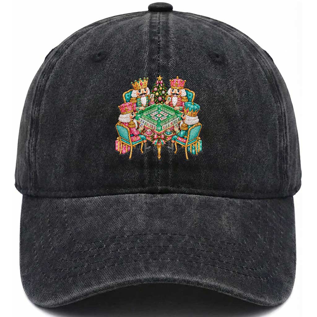 Christmas Nutcracker Mahjong Washed Cotton Baseball Cap Mahj Lovers Game Night Holiday