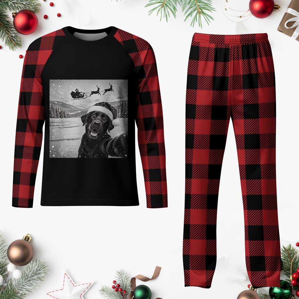Funny Christmas Black Labrador Dog Selfie With Santa Plaid Pajama Set Lab Lover Gift