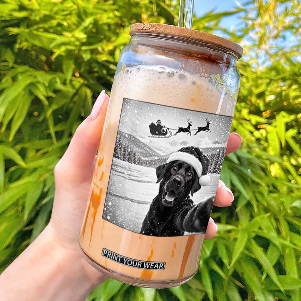 Funny Christmas Black Labrador Dog Selfie With Santa Glass Can Lab Lover Gift