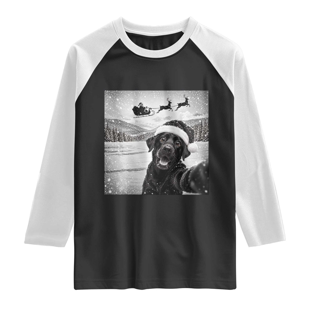 Funny Christmas Black Labrador Dog Selfie With Santa Raglan Shirt Lab Lover Gift