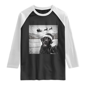 Funny Christmas Black Labrador Dog Selfie With Santa Raglan Shirt Lab Lover Gift