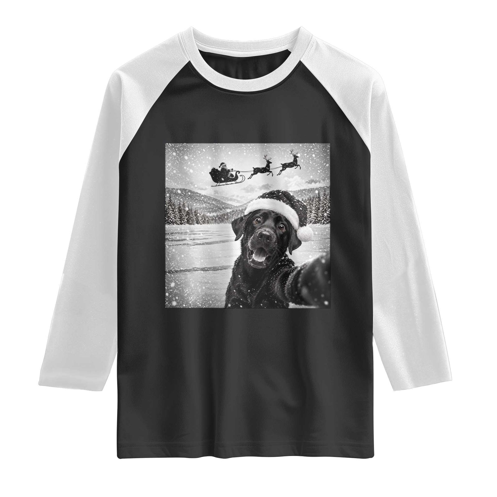 Funny Christmas Black Labrador Dog Selfie With Santa Raglan Shirt Lab Lover Gift