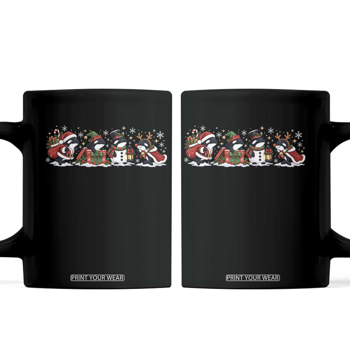 Christmas Orca Whale Coffee Mug Cute Killer Whale Santa Snowman Reindeer Holiday