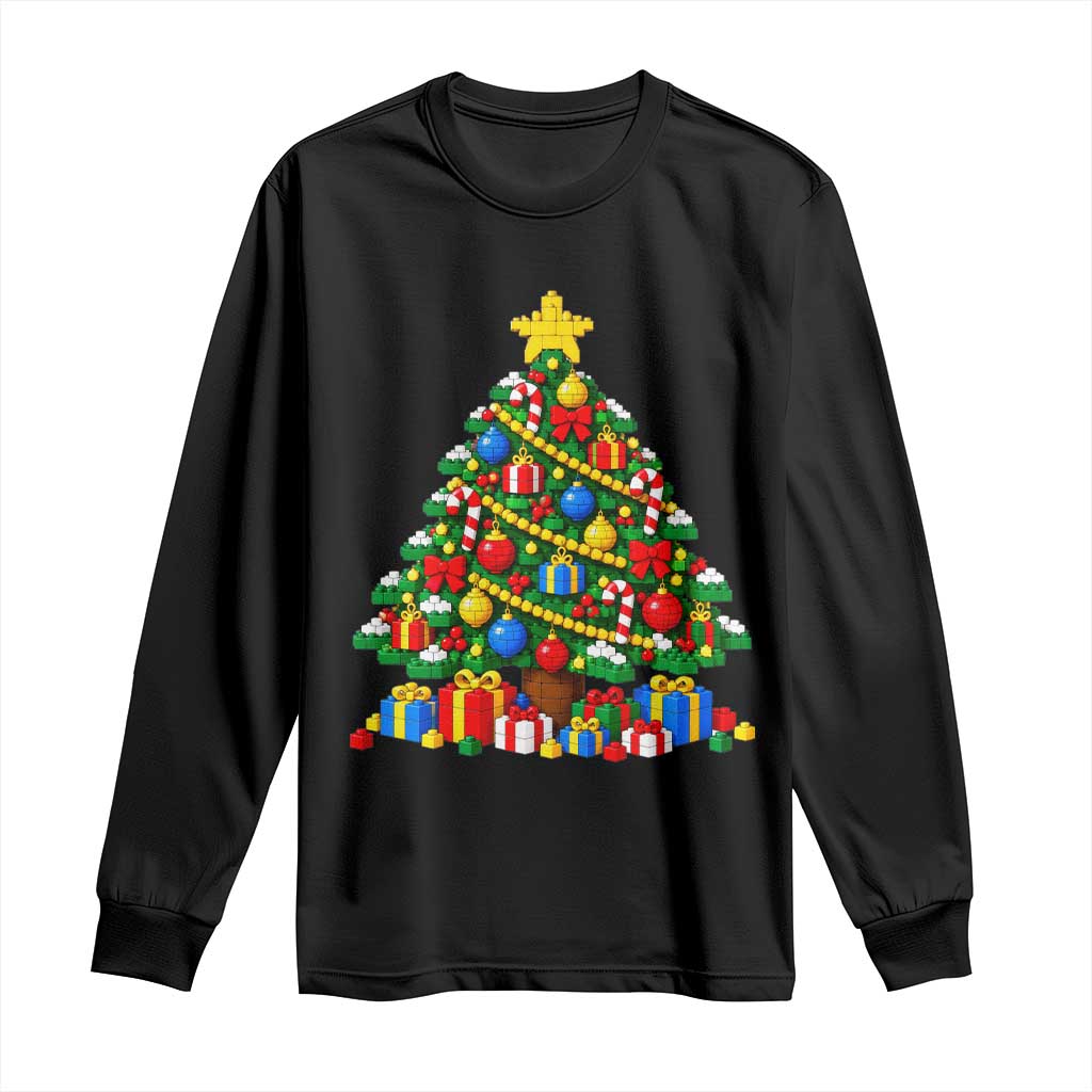 Christmas Tree Blocks Bricks Long Sleeve Shirt Colorful 3D Building Blocks Game Lovers