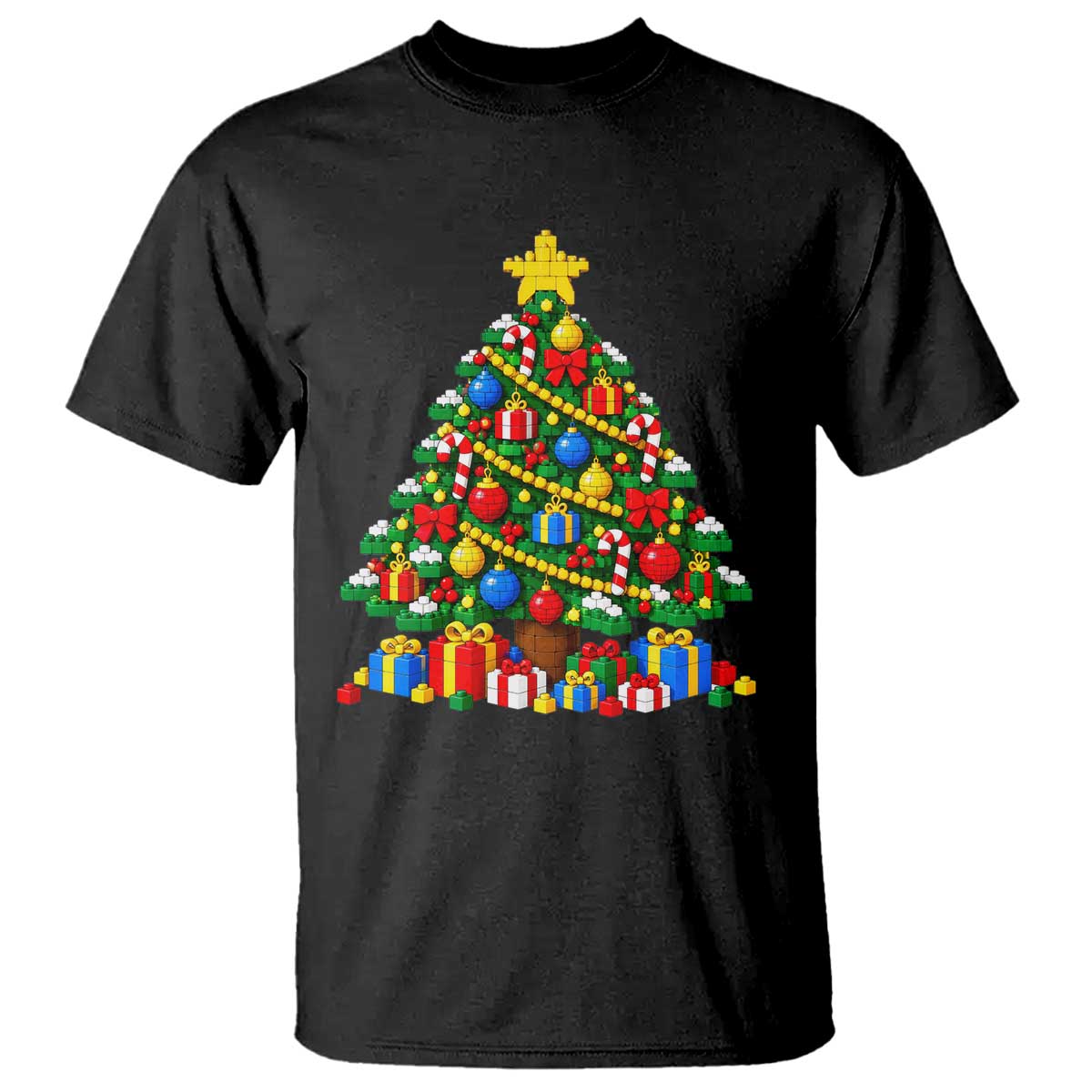 Christmas Tree Blocks Bricks T Shirt Colorful 3D Building Blocks Game Lovers