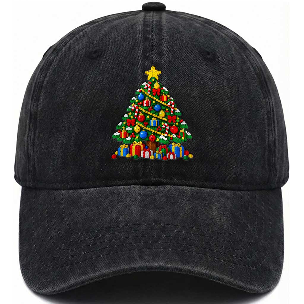 Christmas Tree Blocks Bricks Washed Cotton Baseball Cap Colorful 3D Building Blocks Game Lovers