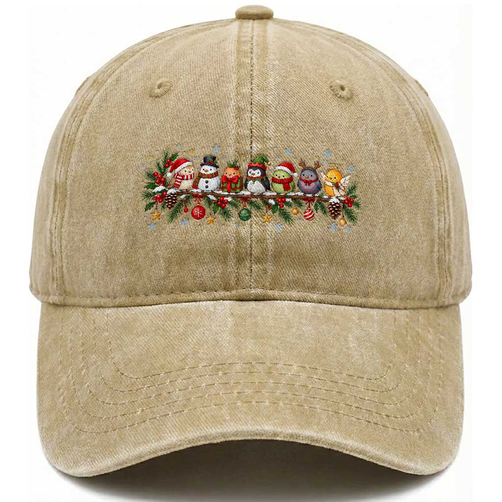 Christmas Bird Washed Cotton Baseball Cap Birds on a Branch Bird Lover Gift Cute Winter Nature Lover