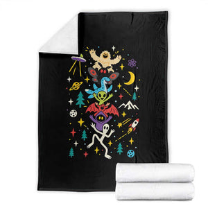 Stack Totem Cryptids Graphic Throw Blanket Bigfoot Mothman Alien Loch Ness Dragon Space Galaxy Weirdcore Halloween