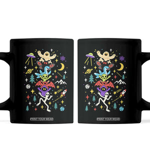 Stack Totem Cryptids Graphic Coffee Mug Bigfoot Mothman Alien Loch Ness Dragon Space Galaxy Weirdcore Halloween