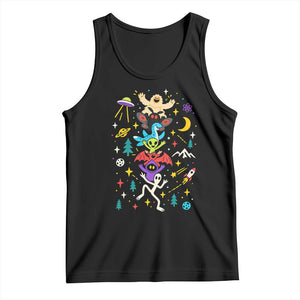 Stack Totem Cryptids Graphic Tank Top Bigfoot Mothman Alien Loch Ness Dragon Space Galaxy Weirdcore Halloween