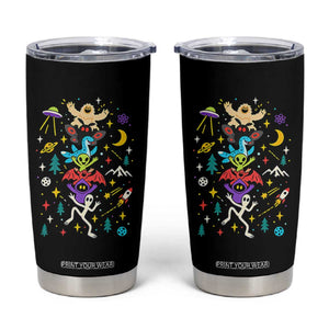 Stack Totem Cryptids Graphic Tumbler Cup Bigfoot Mothman Alien Loch Ness Dragon Space Galaxy Weirdcore Halloween