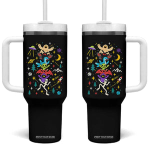 Stack Totem Cryptids Graphic Tumbler With Handle Bigfoot Mothman Alien Loch Ness Dragon Space Galaxy Weirdcore Halloween
