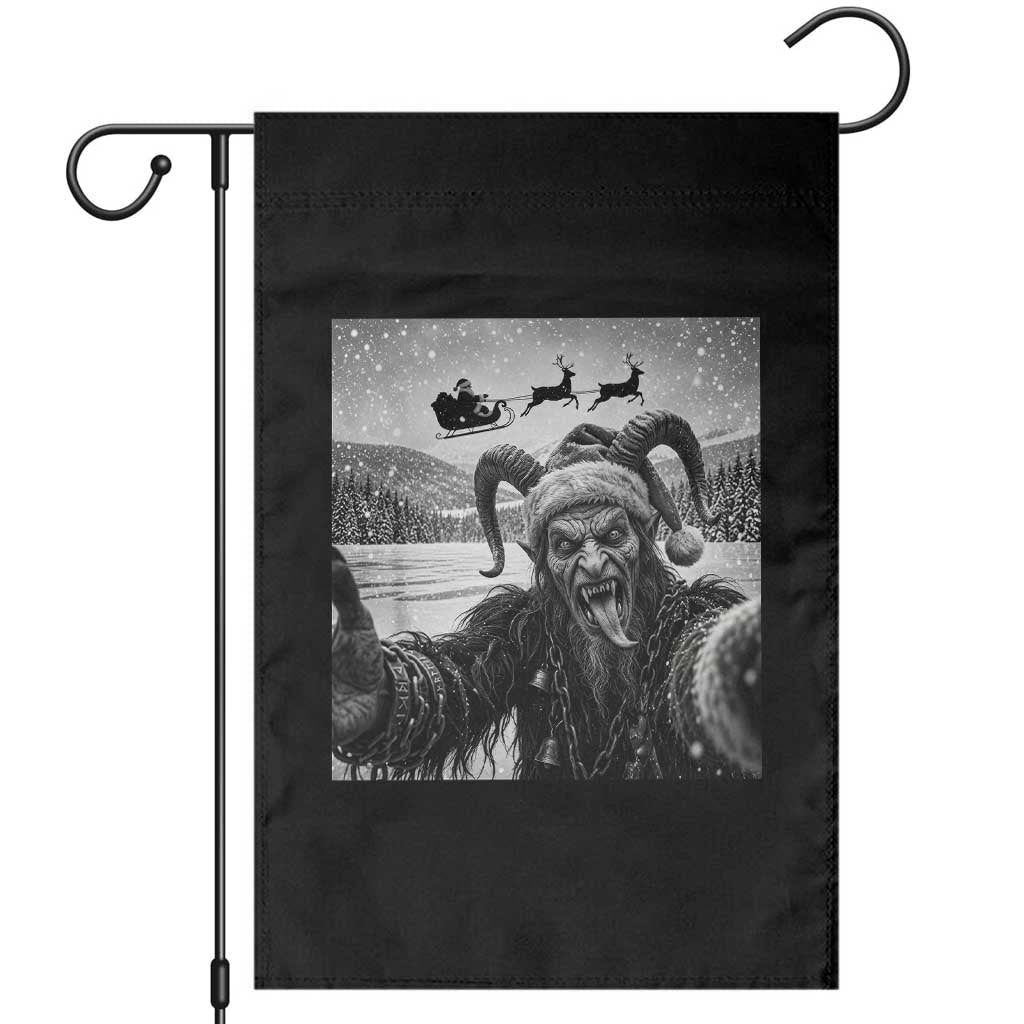 Scary Krampus Photobomb Santa Sleigh Funny Christmas Gothic Dark Fantasy Garden Flag