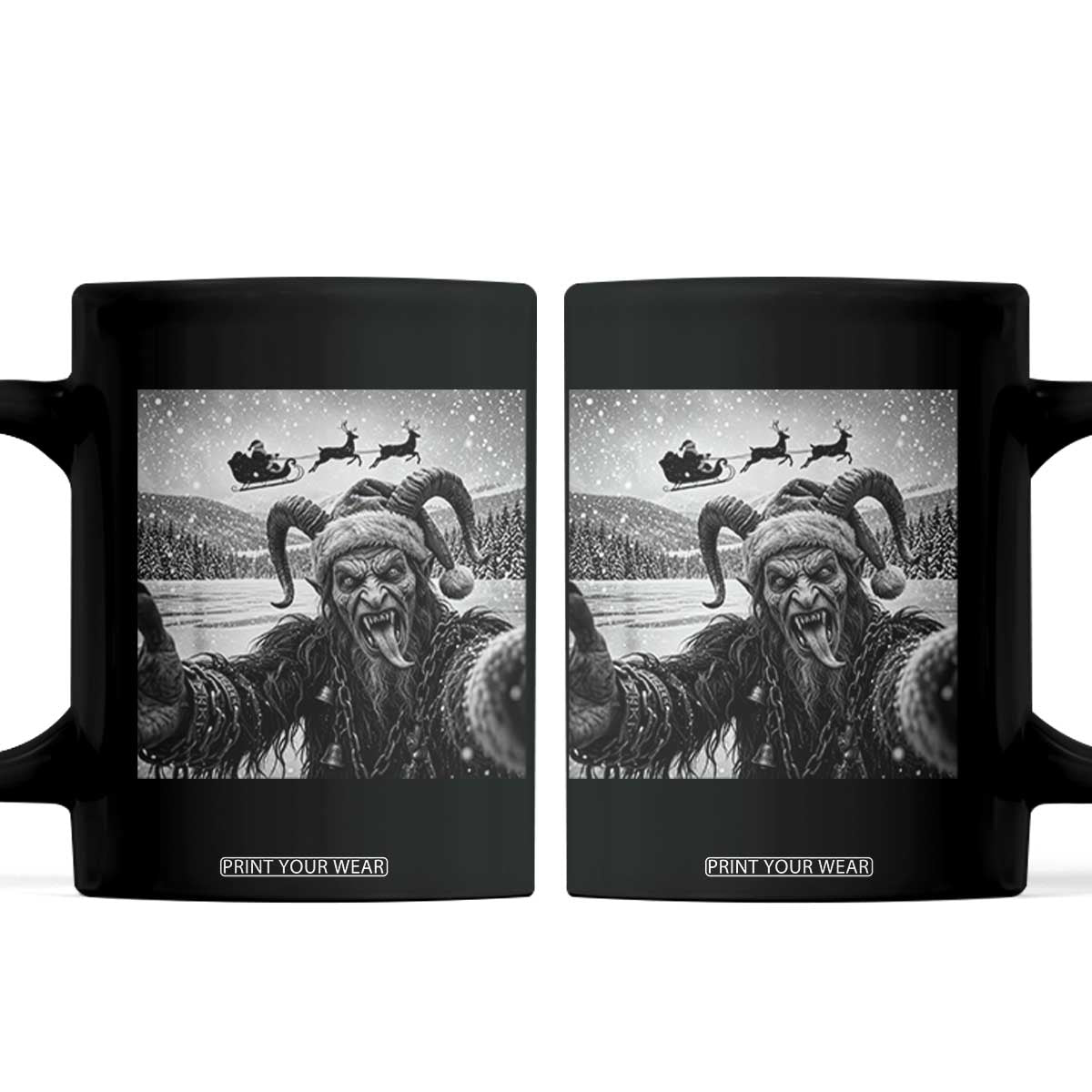 Scary Krampus Photobomb Santa Sleigh Funny Christmas Gothic Dark Fantasy Coffee Mug