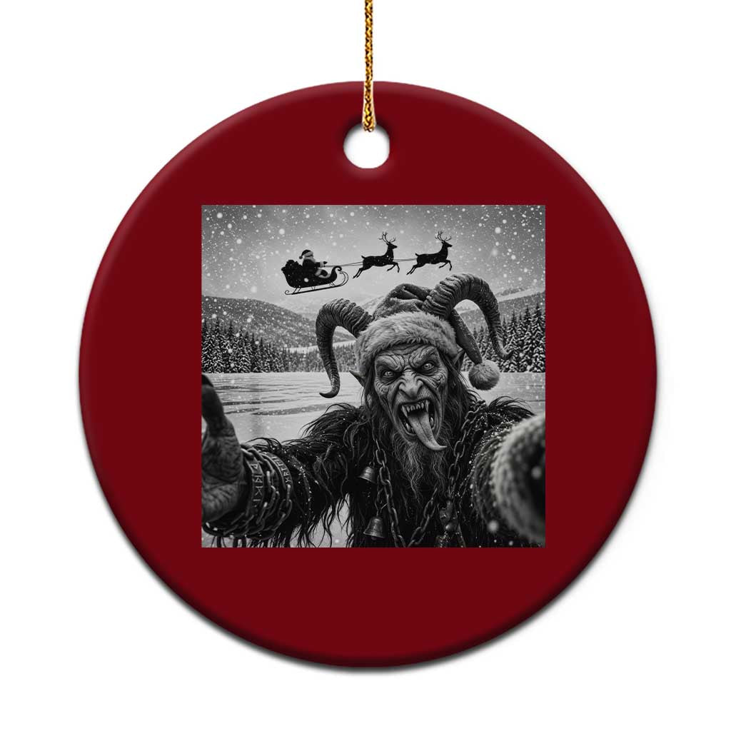 Scary Krampus Photobomb Santa Sleigh Funny Christmas Gothic Dark Fantasy Ceramic Ornament