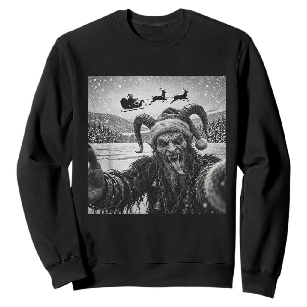 Scary Krampus Photobomb Santa Sleigh Funny Christmas Gothic Dark Fantasy Sweatshirt