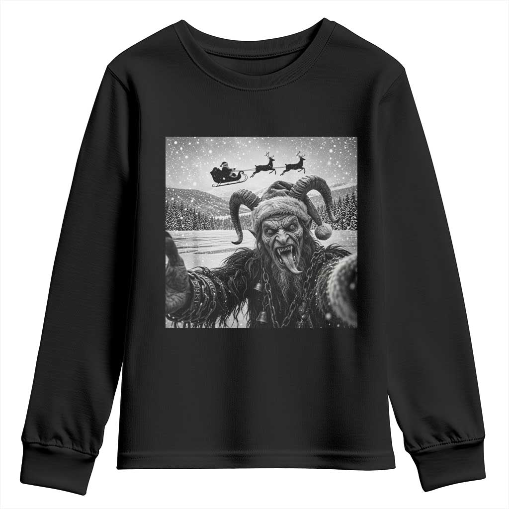 Scary Krampus Photobomb Santa Sleigh Funny Christmas Gothic Dark Fantasy Youth Sweatshirt