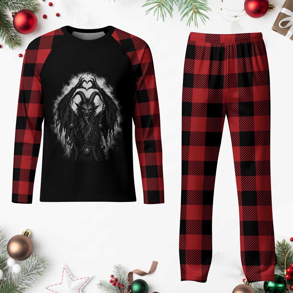 Scary Krampus Making Heart Hands Funny Gothic Horror Christmas Plaid Pajama Set