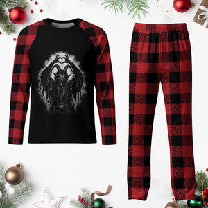 Scary Krampus Making Heart Hands Funny Gothic Horror Christmas Plaid Pajama Set