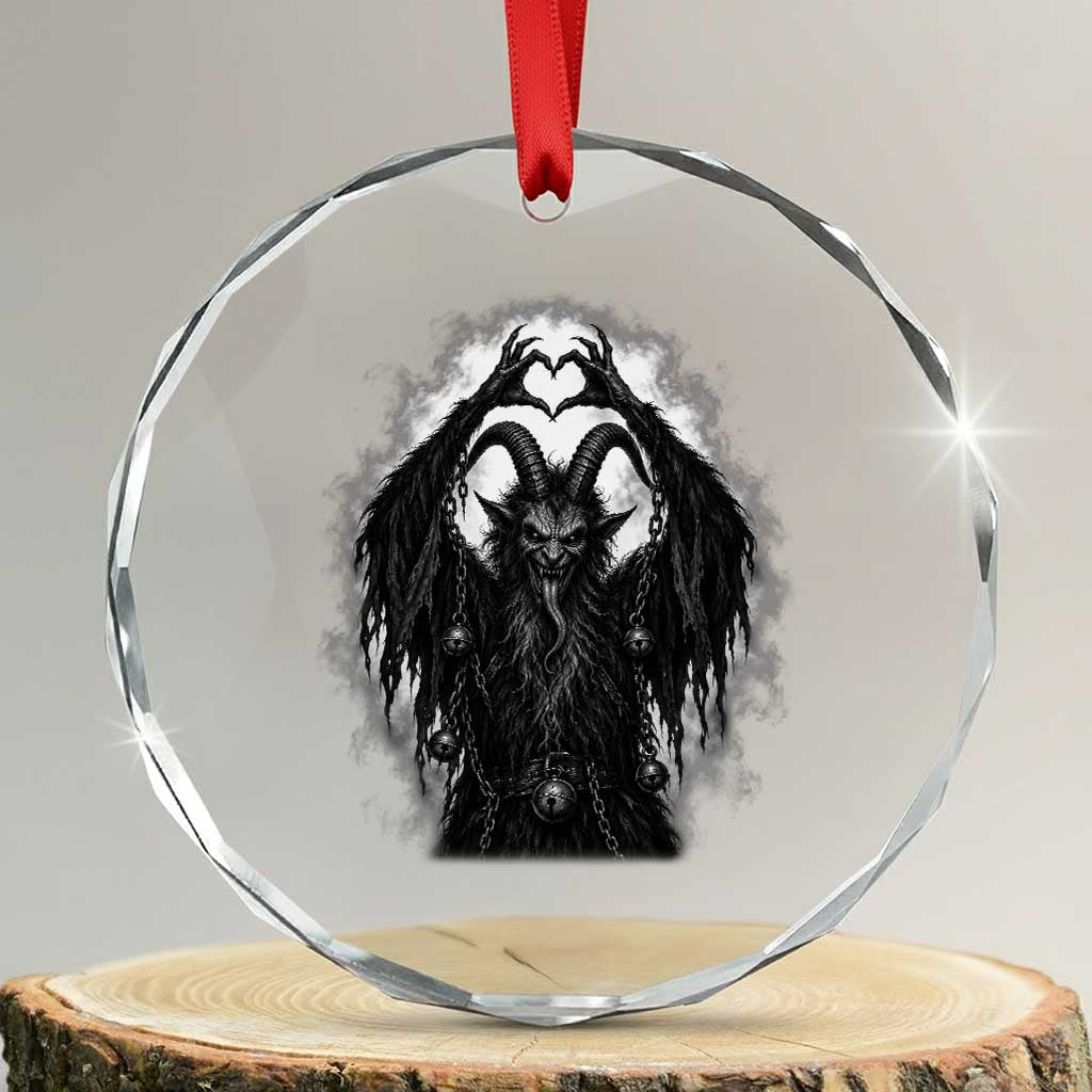 Scary Krampus Making Heart Hands Funny Gothic Horror Christmas Crystal Glass Ornament