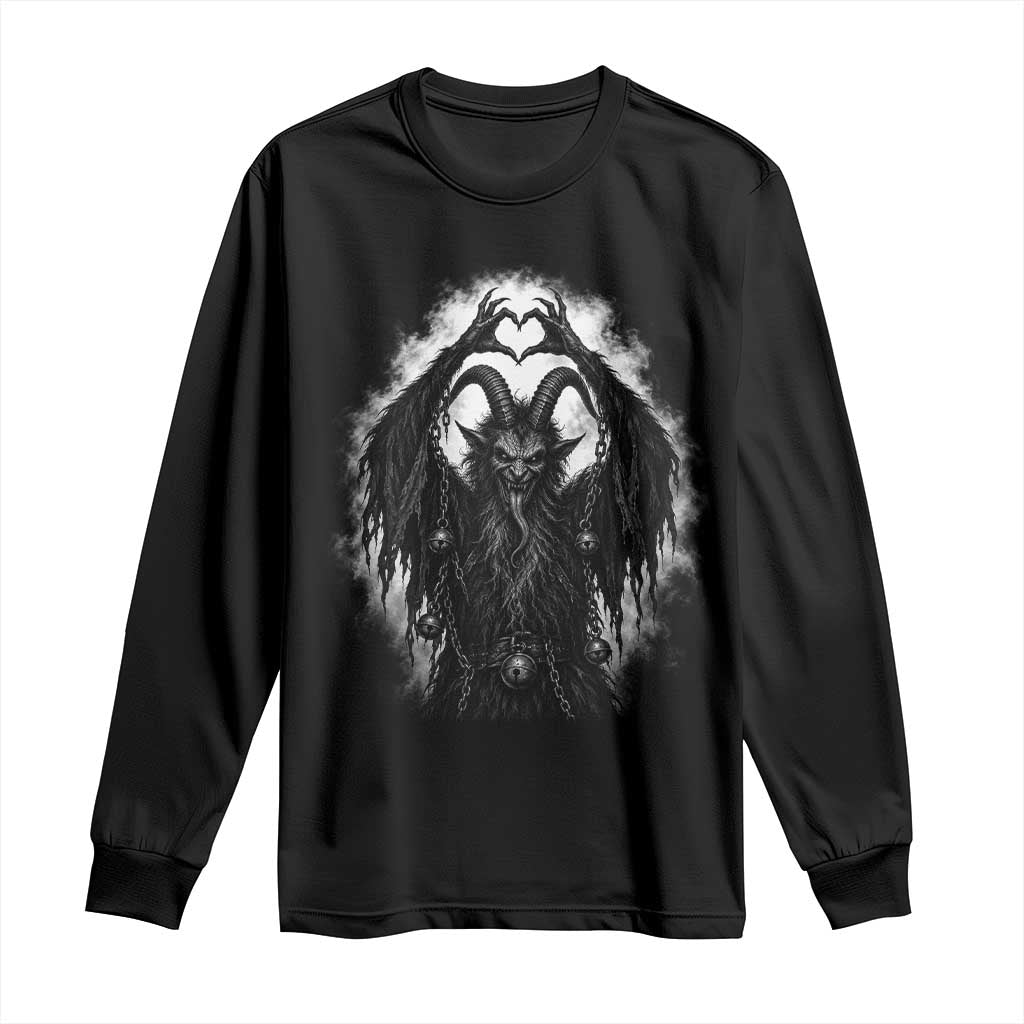 Scary Krampus Making Heart Hands Funny Gothic Horror Christmas Long Sleeve Shirt