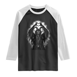 Scary Krampus Making Heart Hands Funny Gothic Horror Christmas Raglan Shirt