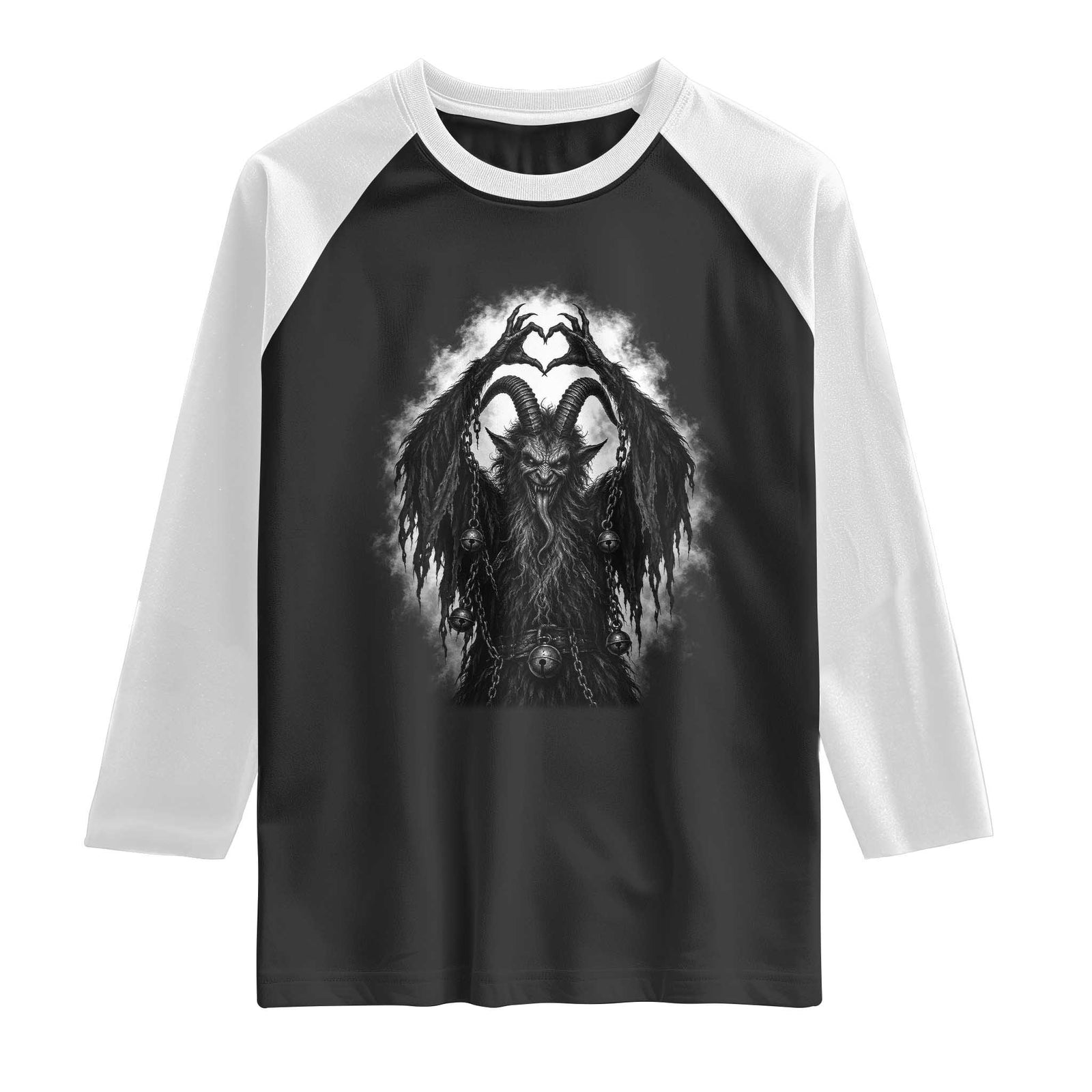 Scary Krampus Making Heart Hands Funny Gothic Horror Christmas Raglan Shirt