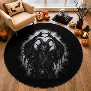 Scary Krampus Making Heart Hands Funny Gothic Horror Christmas Round Rug