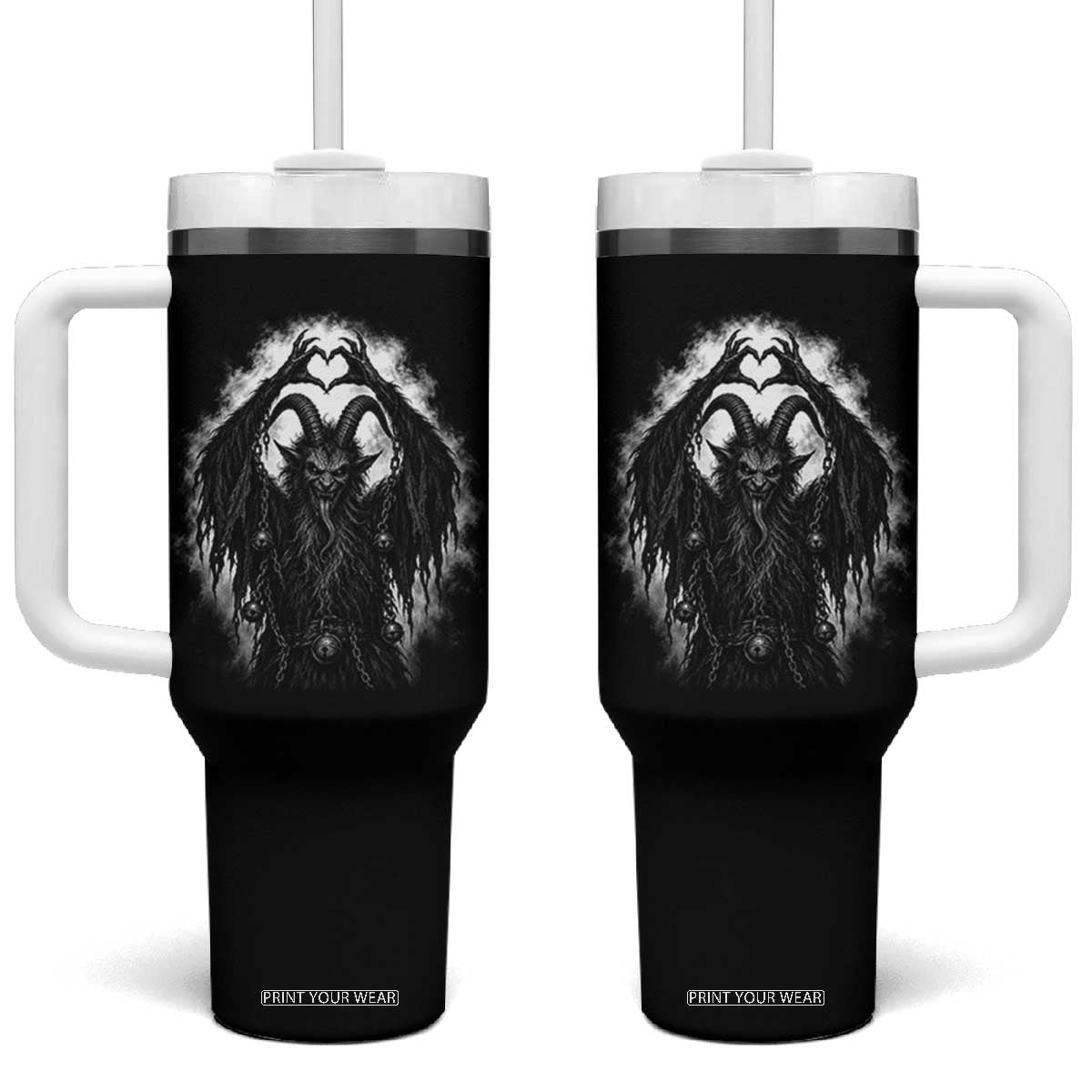Scary Krampus Making Heart Hands Funny Gothic Horror Christmas Tumbler With Handle