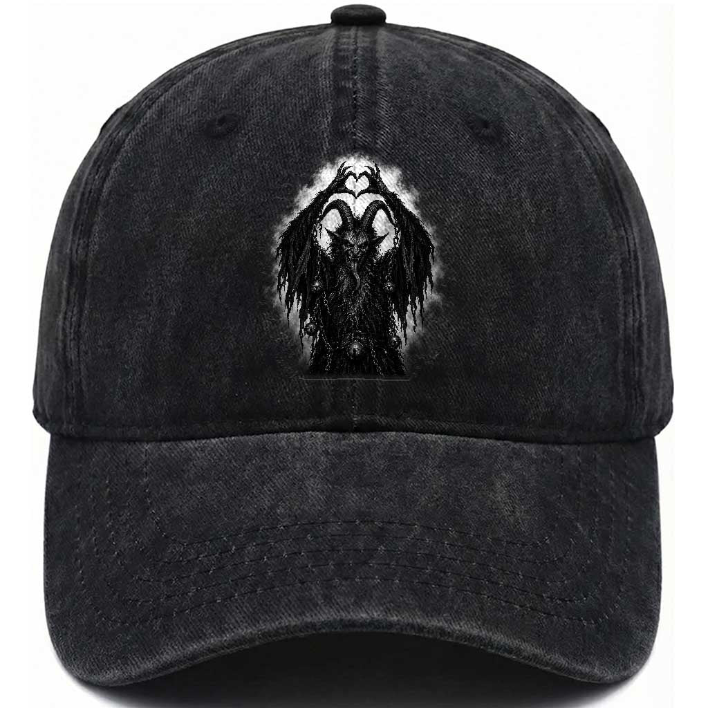 Scary Krampus Making Heart Hands Funny Gothic Horror Christmas Washed Cotton Baseball Cap