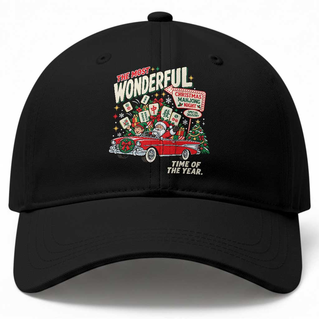 Christmas Mahjong Night Baseball Cap Vintage Retro Mahj Lovers Santa Elf Holiday Aesthetic