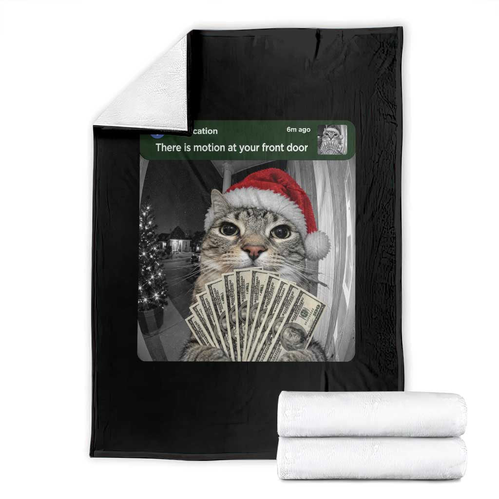 Christmas Cat Motion At Your Front Door Throw Blanket Funny Rich Cat Cash Doorbell Camera Meme