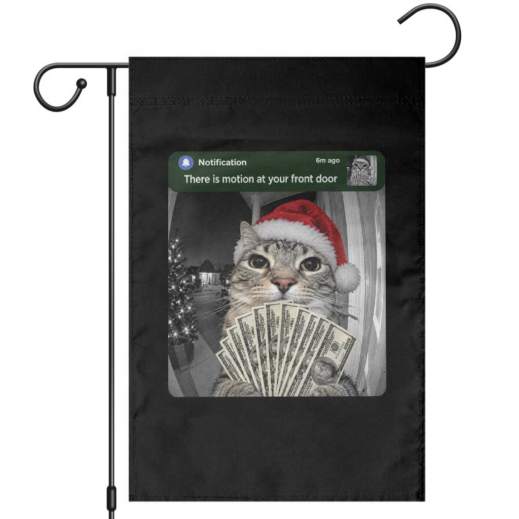 Christmas Cat Motion At Your Front Door Garden Flag Funny Rich Cat Cash Doorbell Camera Meme