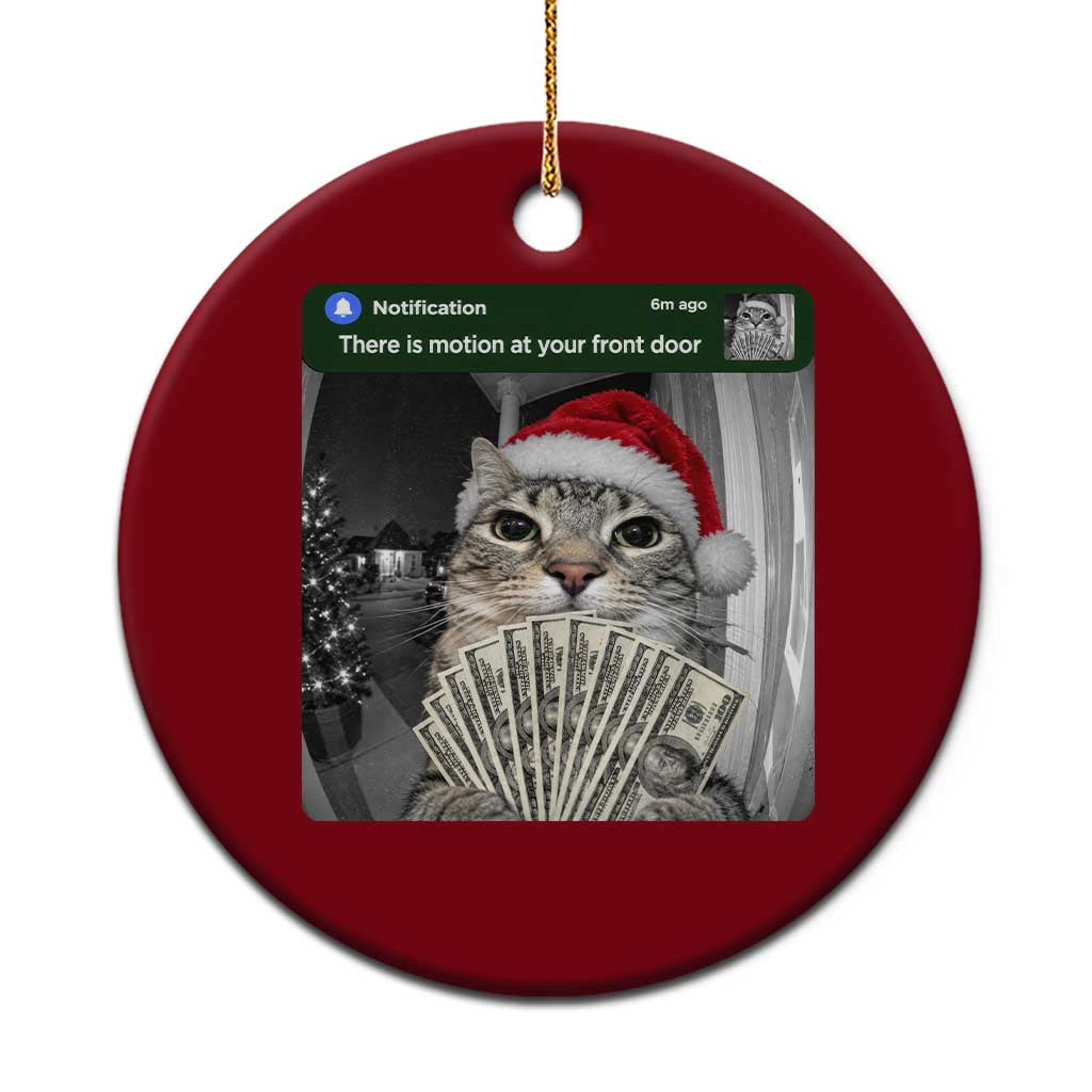Christmas Cat Motion At Your Front Door Ceramic Ornament Funny Rich Cat Cash Doorbell Camera Meme
