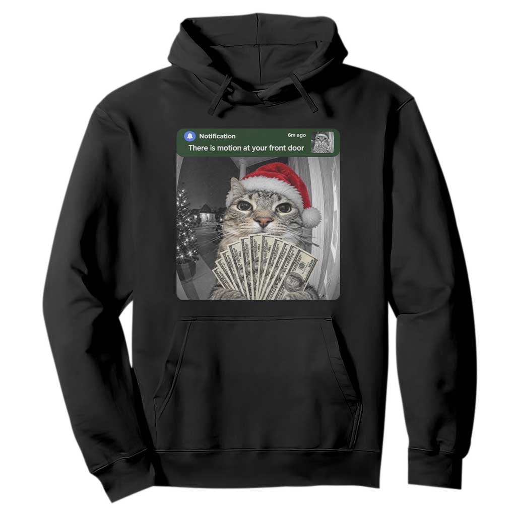 Christmas Cat Motion At Your Front Door Hoodie Funny Rich Cat Cash Doorbell Camera Meme