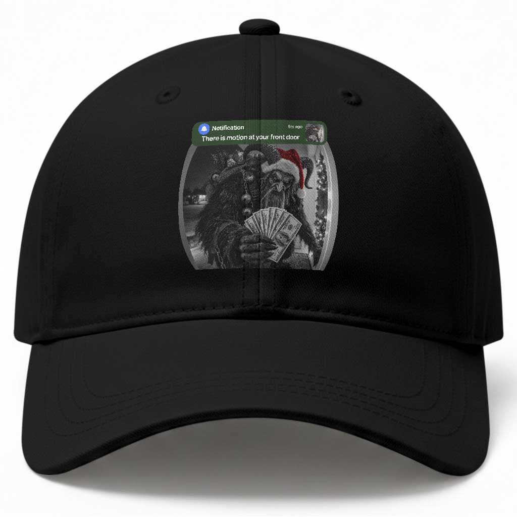 Christmas Krampus Motion At Your Front Door Baseball Cap Funny Rich Krampus Cash Doorbell Camera Meme