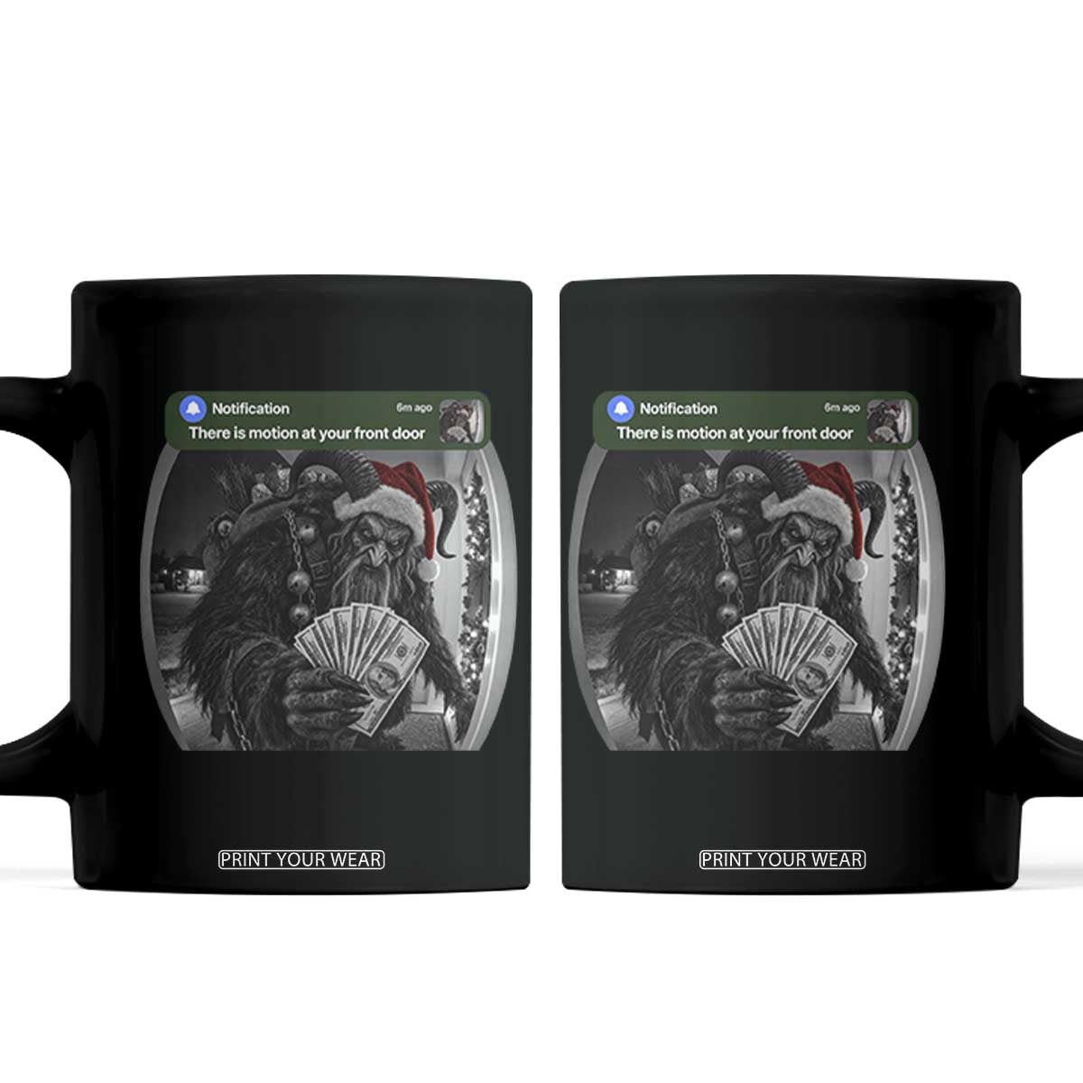 Christmas Krampus Motion At Your Front Door Coffee Mug Funny Rich Krampus Cash Doorbell Camera Meme